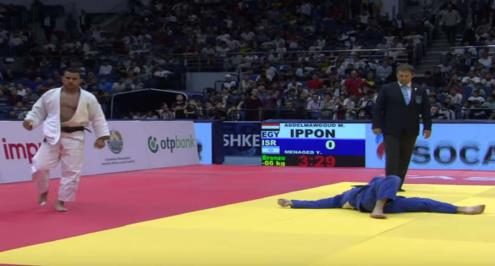 بالفيديو.. بطل مصر يسحق لاعب اسرائيل ويتوج ببرونزية الجائزة الكبري للجودو